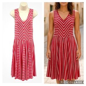 Charming Charlie Striped Sundress Womens Size Small Fit & Flare Coral Pink White